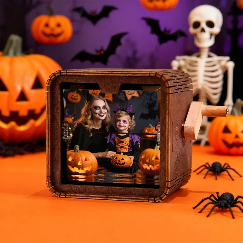 Personalizowany album na zdjęcia Halloween z muzyką i animacją, mechaniczny, ręcznie kręcony, z podświetleniem, 16 zdjęć
