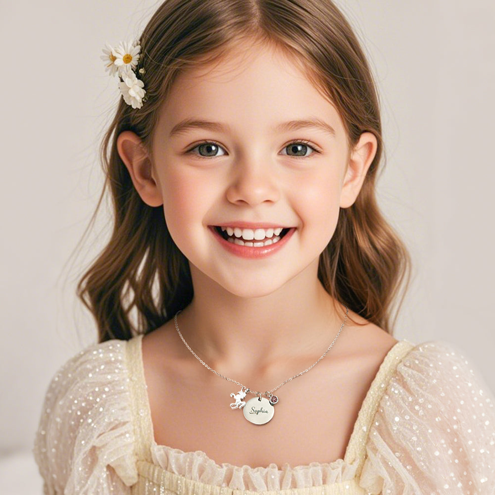 Personalized Unicorn Necklace with Birthstone Name Necklace Birthday Gift for Girls