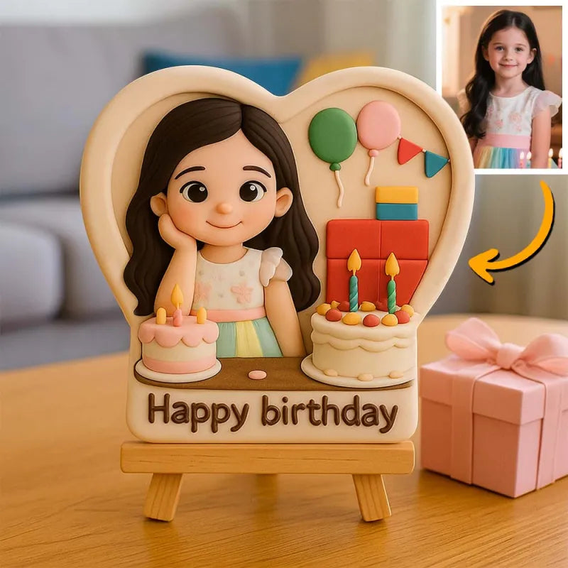 Personalizowana mini figurka 3D z drewnianym stojakiem na prezent urodzinowy
