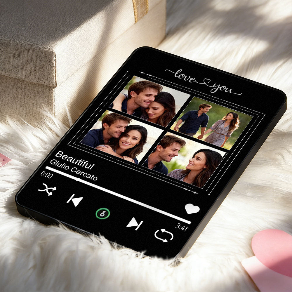 Personalizowana tablica muzyczna z 4 zdjęciami, prezent na Walentynki dla ukochanej