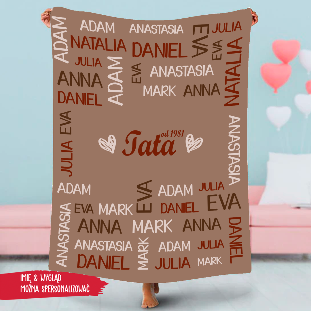 Koc dla dziadka z imionami bliskich osób