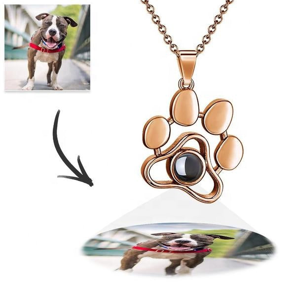 Personalized Cat Paw Colorful Photo Projection Necklace Copper
