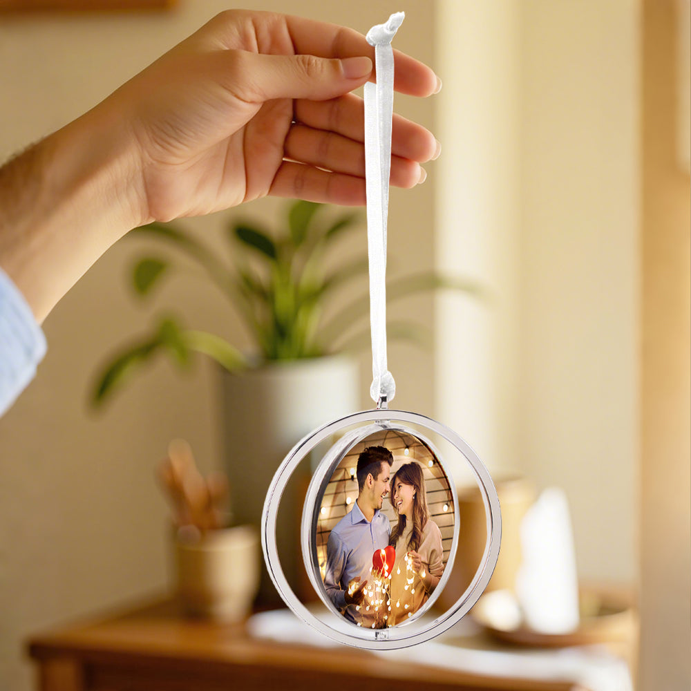 Personalizowana obrotowa zawieszka na 2 zdjęcia – ozdoba na lusterko samochodowe