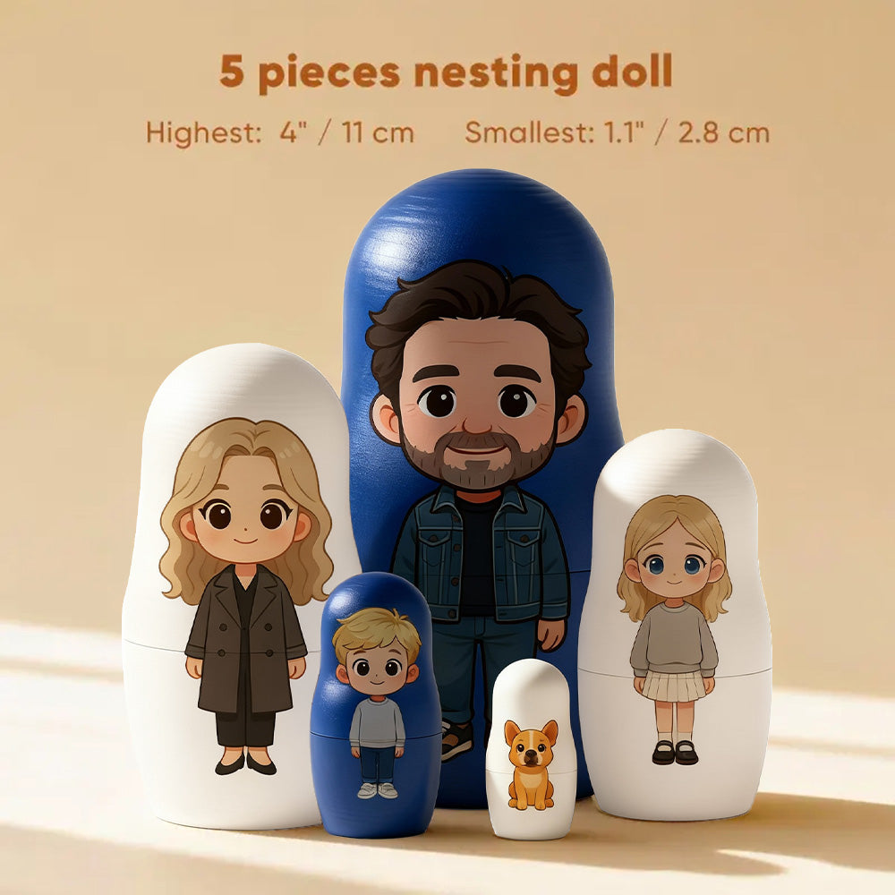 Personalized Portrait Nesting Doll Custom Photo Family Portrait Cartoon Style Gift Photo Christmas Gift