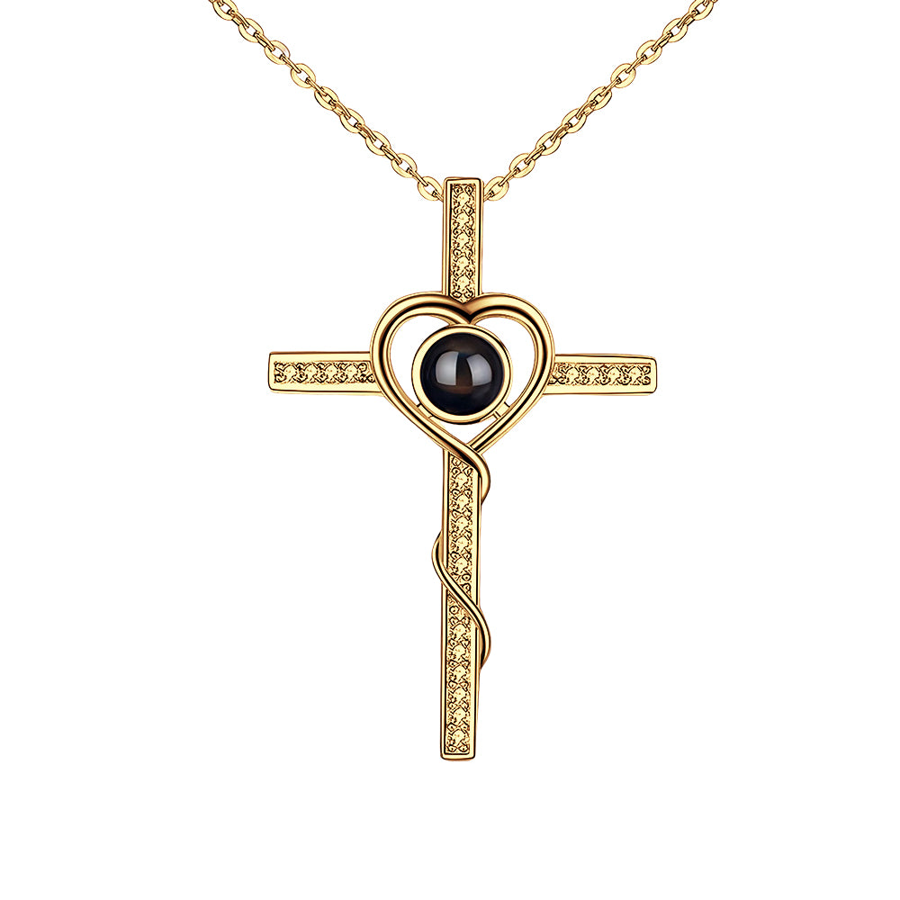 Customized Cross Photo Projection Necklace 925 Silver