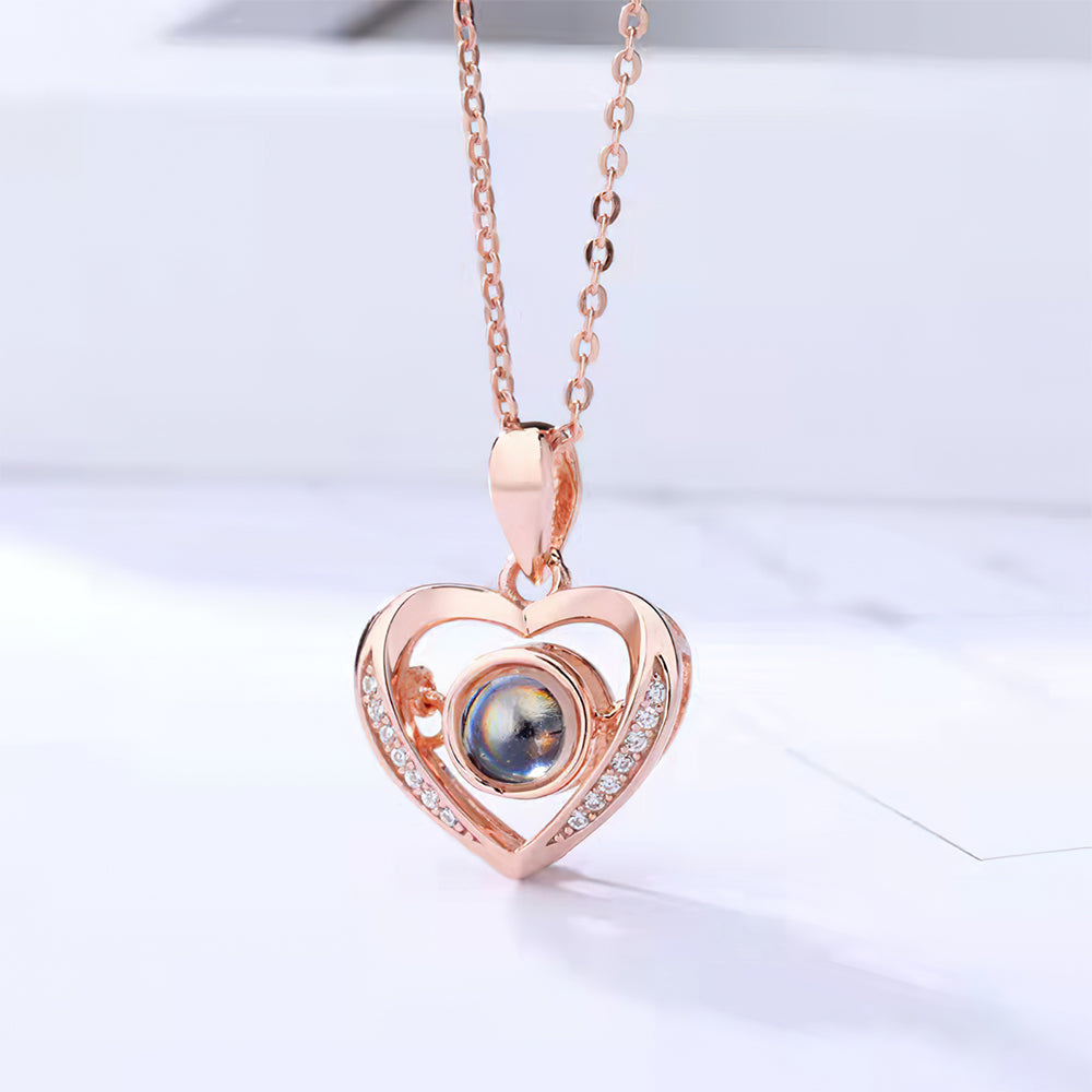 Personalized Heart Projection Necklace with Diamonds