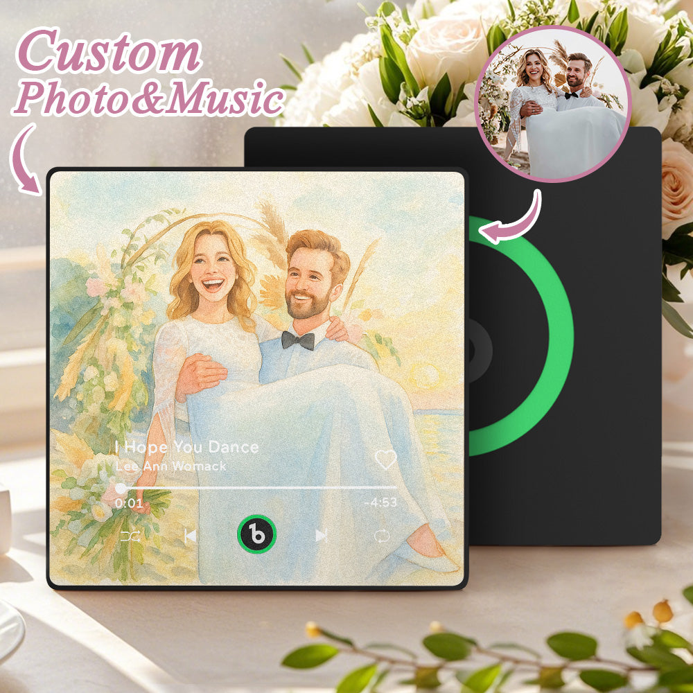 FridgeBeats Framed 4.0 Custom Photo Music Fridge Magnet Various Cartoon Style Song Fridge Magnet That Can Play Songs Wedding Gift