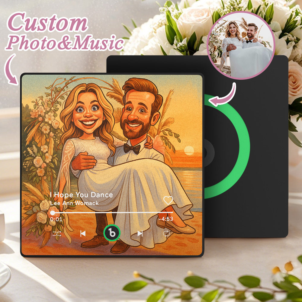 FridgeBeats Framed 4.0 Custom Photo Music Fridge Magnet Various Cartoon Style Song Fridge Magnet That Can Play Songs Wedding Gift