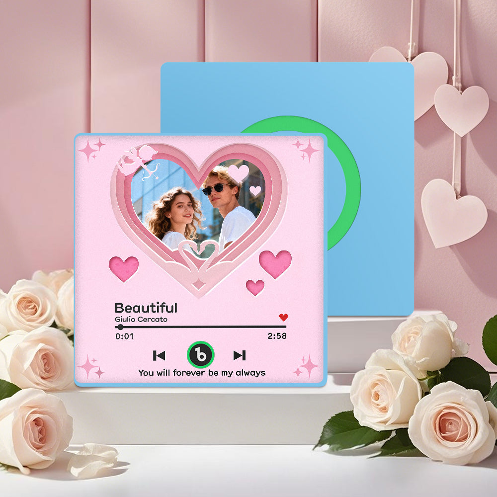 Personalizowany magnes na lodówkę z muzyką i zdjęciem, prezent na Walentynki dla pary
