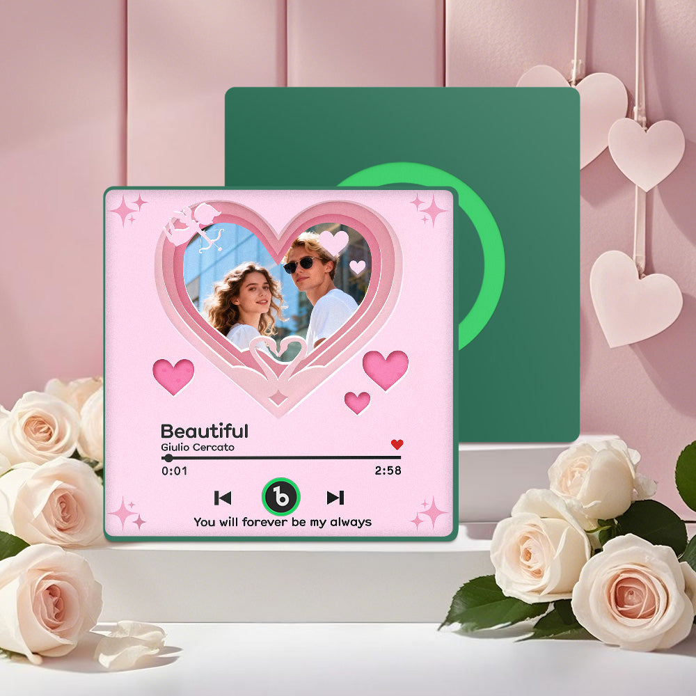 Personalizowany magnes na lodówkę z muzyką i zdjęciem, prezent na Walentynki dla pary