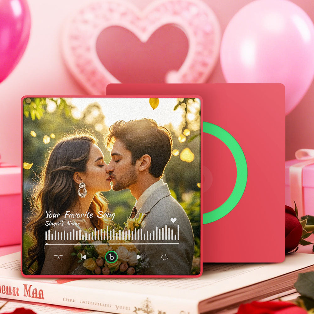 Personalizowany magnes na lodówkę z ulubioną piosenką i zdjęciem na Walentynki