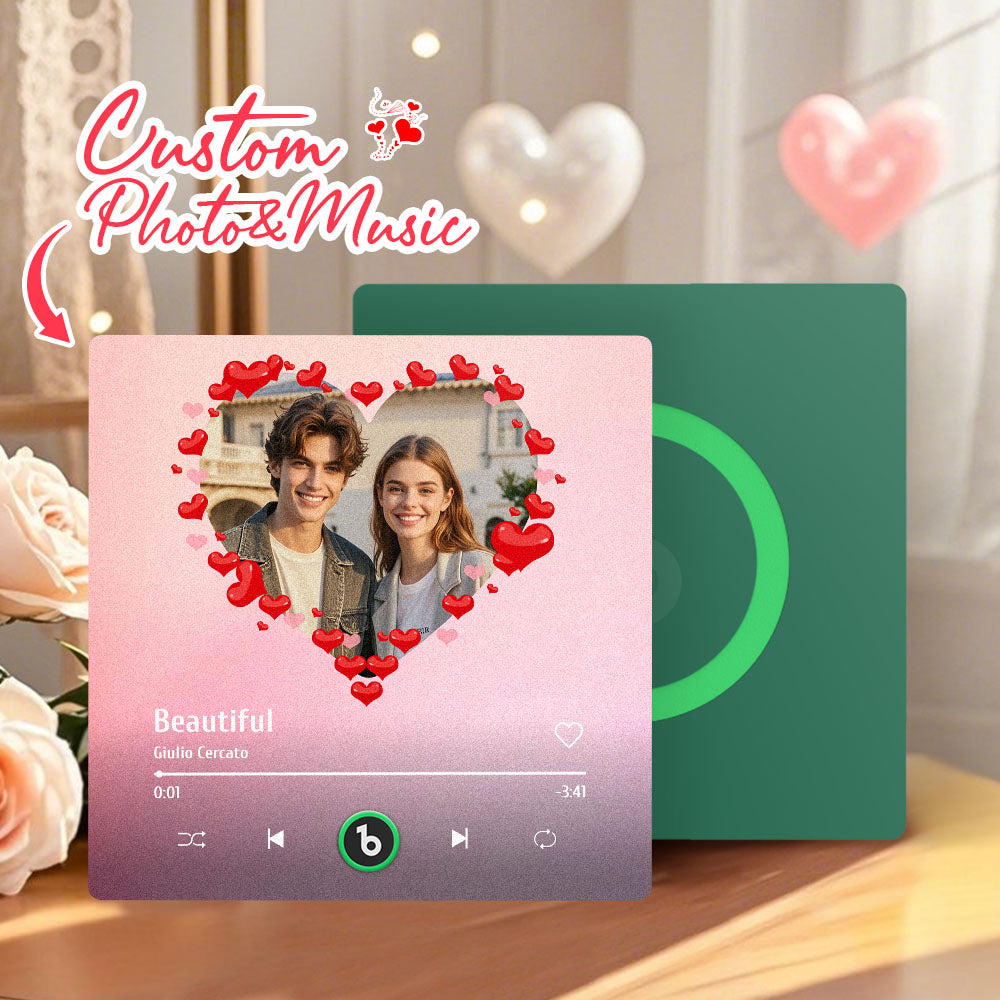 Personalizowany magnes na lodówkę z muzyką i zdjęciem na Walentynki