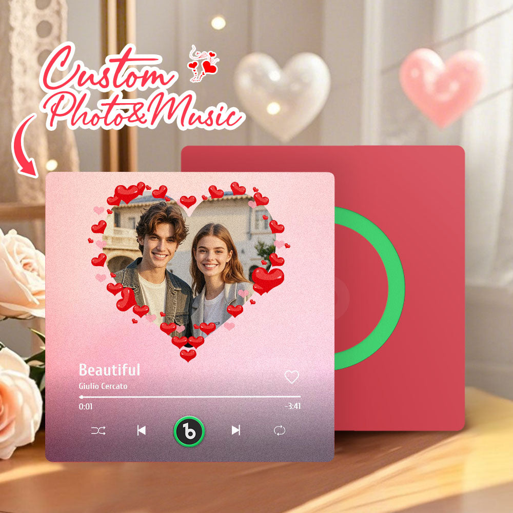 Personalizowany magnes na lodówkę z muzyką i zdjęciem na Walentynki