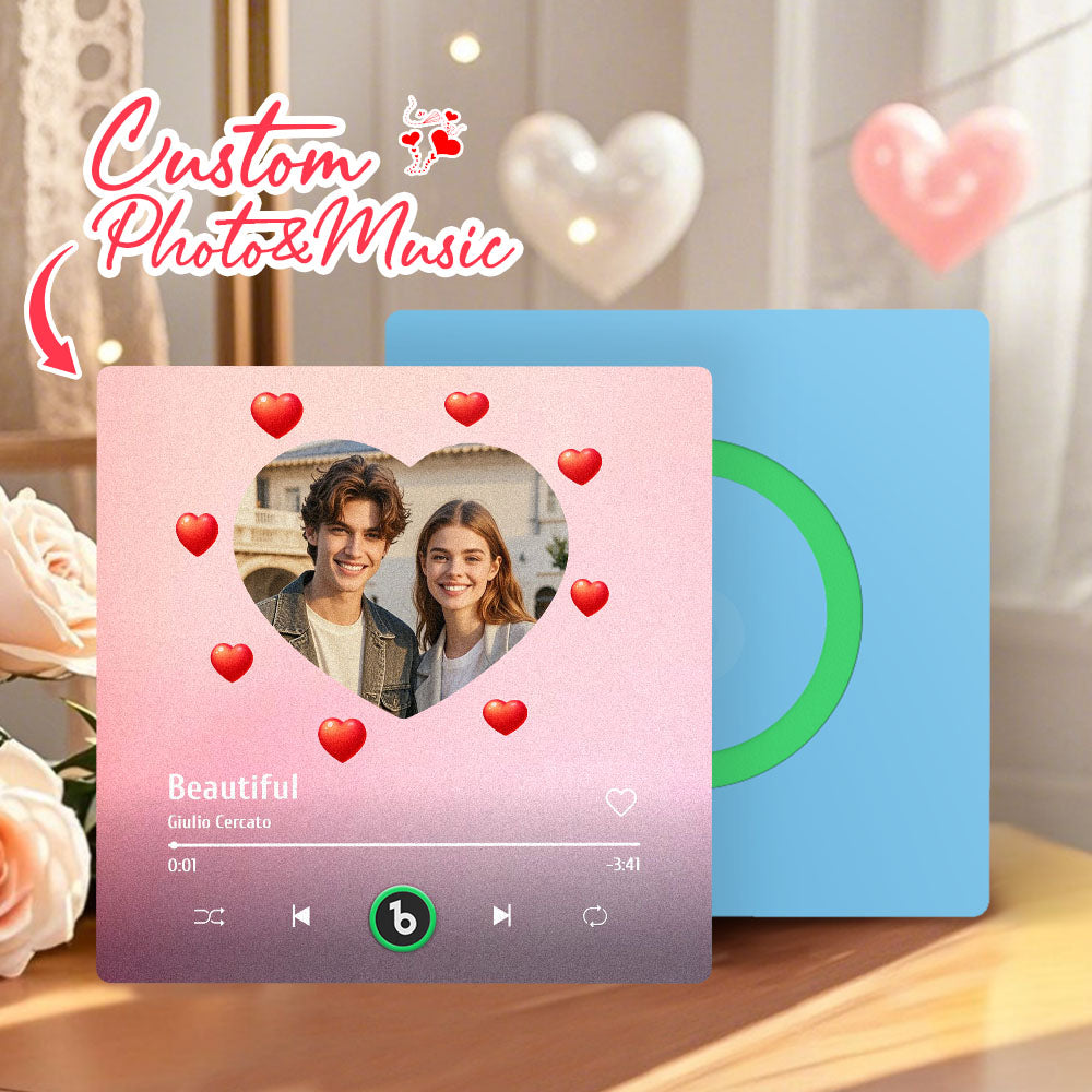 Personalizowany magnes na lodówkę z muzyką serce prezent na Walentynki
