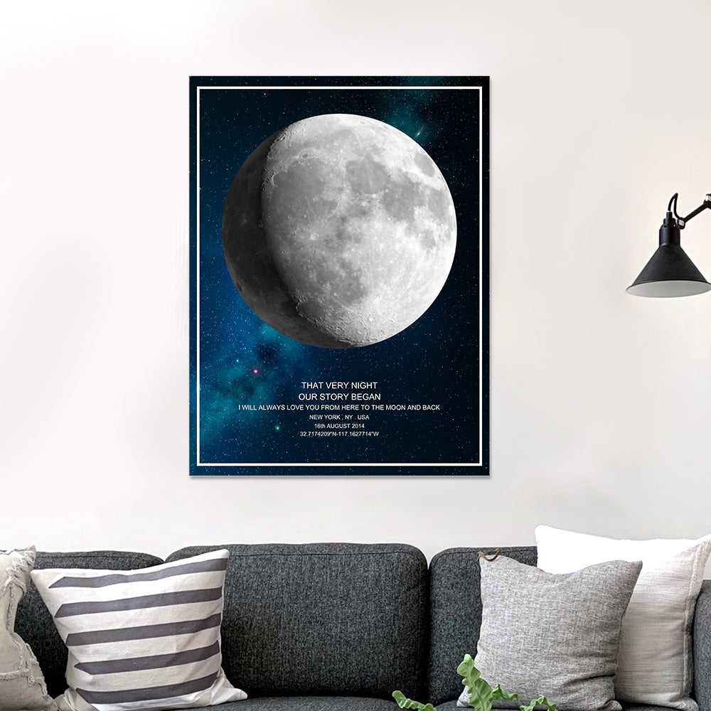 Plakat z fazami Księżyca na rocznicę - personalizowany prezent dla pary