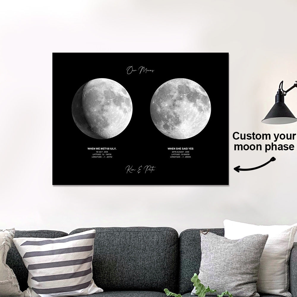 Plakat z fazami Księżyca na rocznicę - personalizowany prezent dla pary