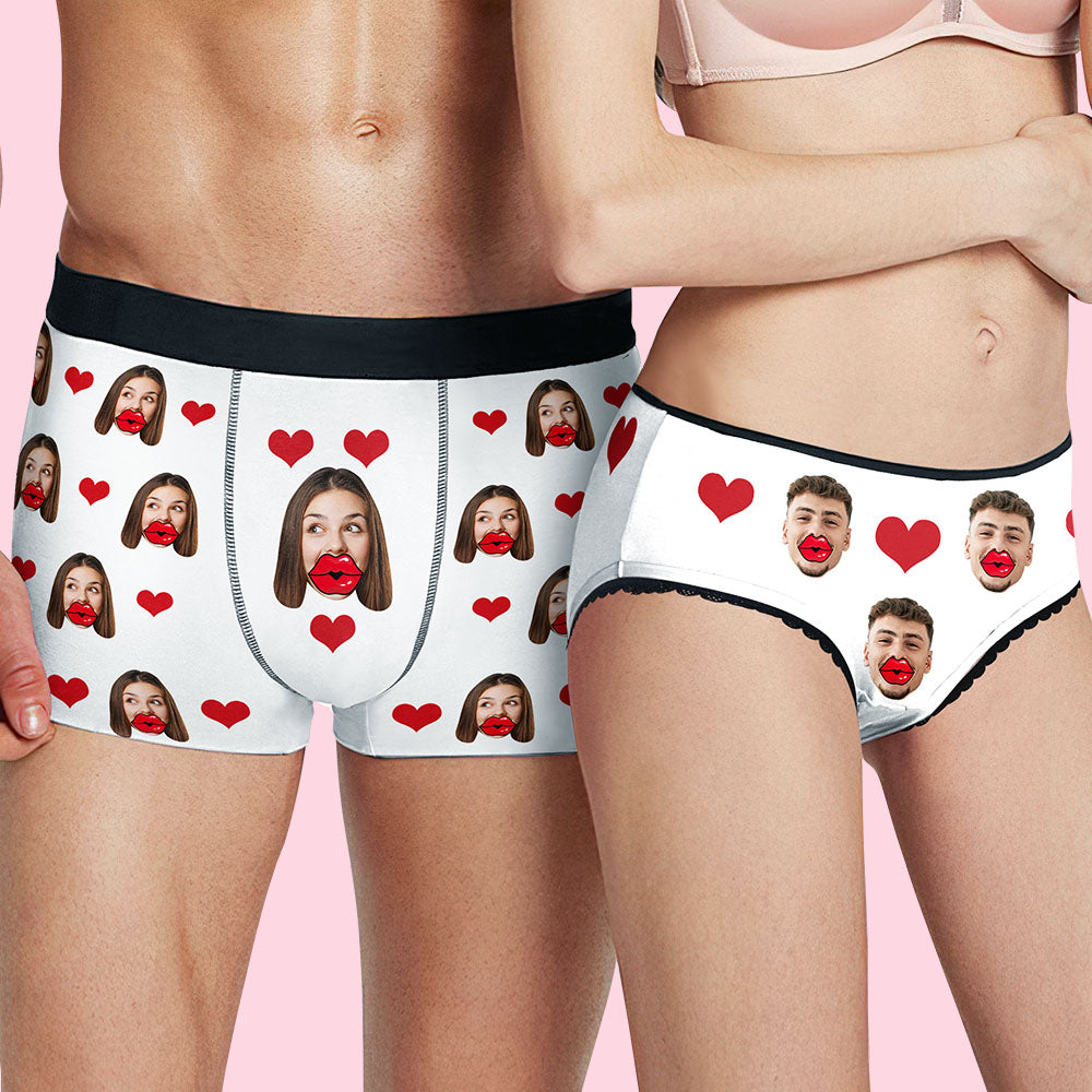 Personalizowana bielizna męska z czerwonymi ustami i sercem, prezent na walentynki