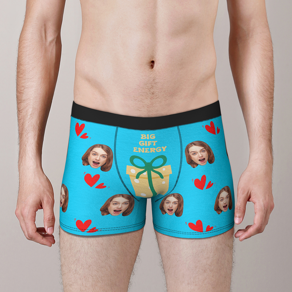 Personalizowane bokserki z nadrukiem twarzy na prezent świąteczny dla niego