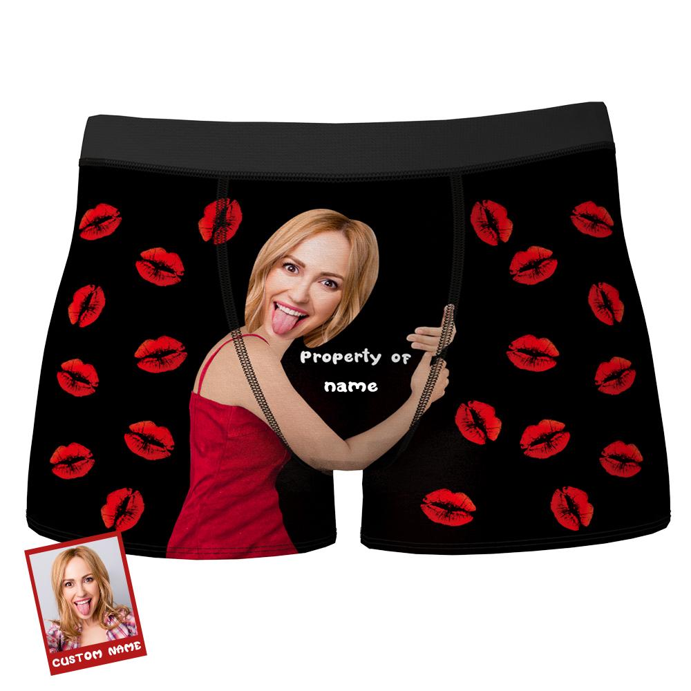 Personalizowane bokserki z czerwonymi ustami z imieniem na prezent dla niego