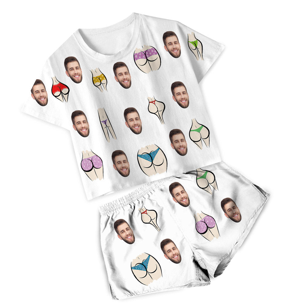 Piżama z twarzą, kolorowa, kobieca, krótki rękaw