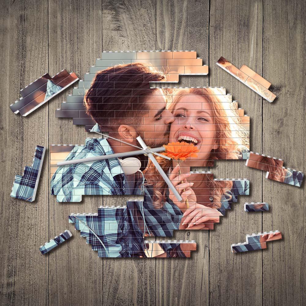 Personalizowany zegar ścienny z klocków dla pary na rocznicę lub prezent
