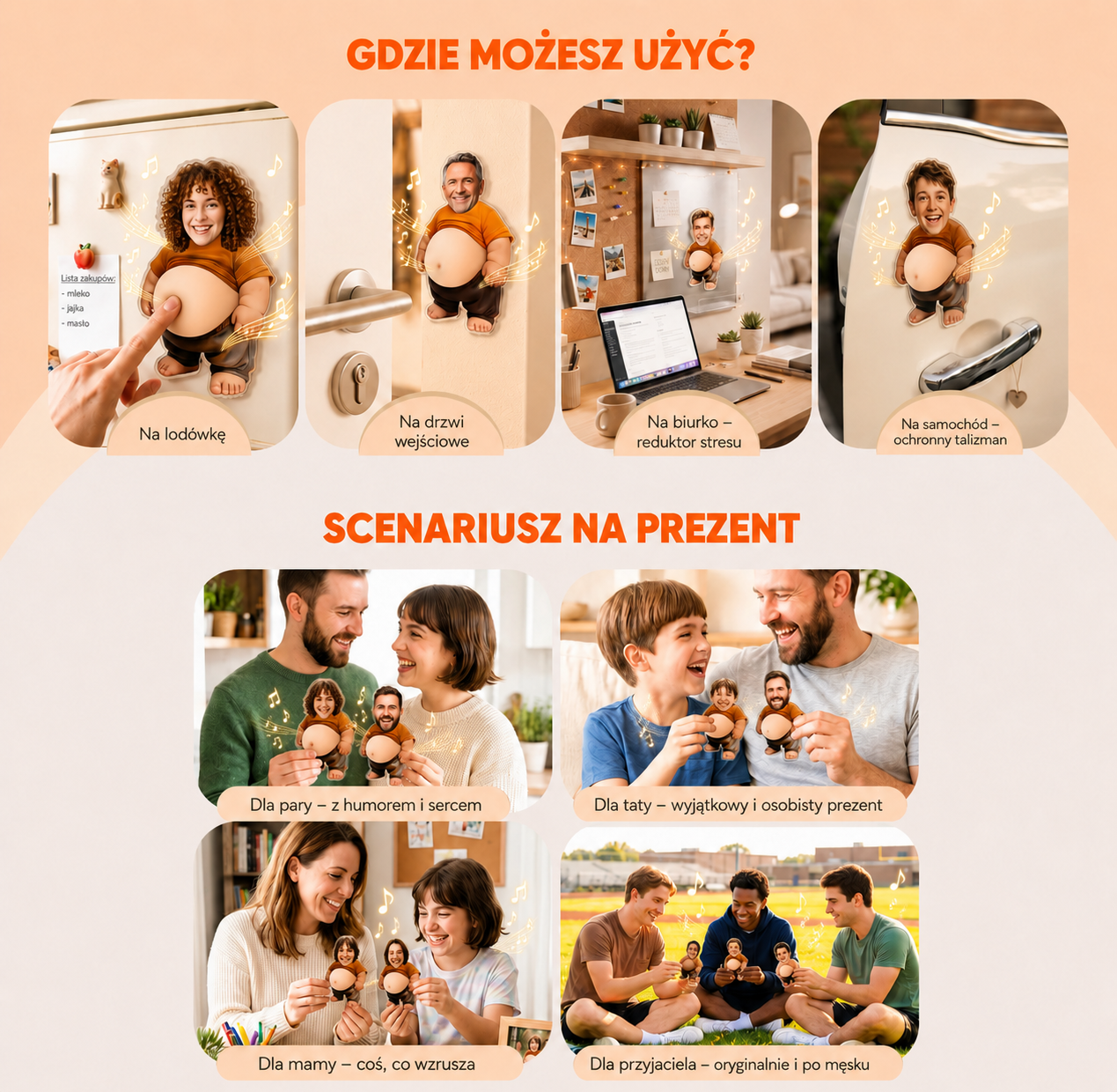 Personalizowany Magnet Muzyczny ze Zdjęciem i Miękkim Brzuszkiem