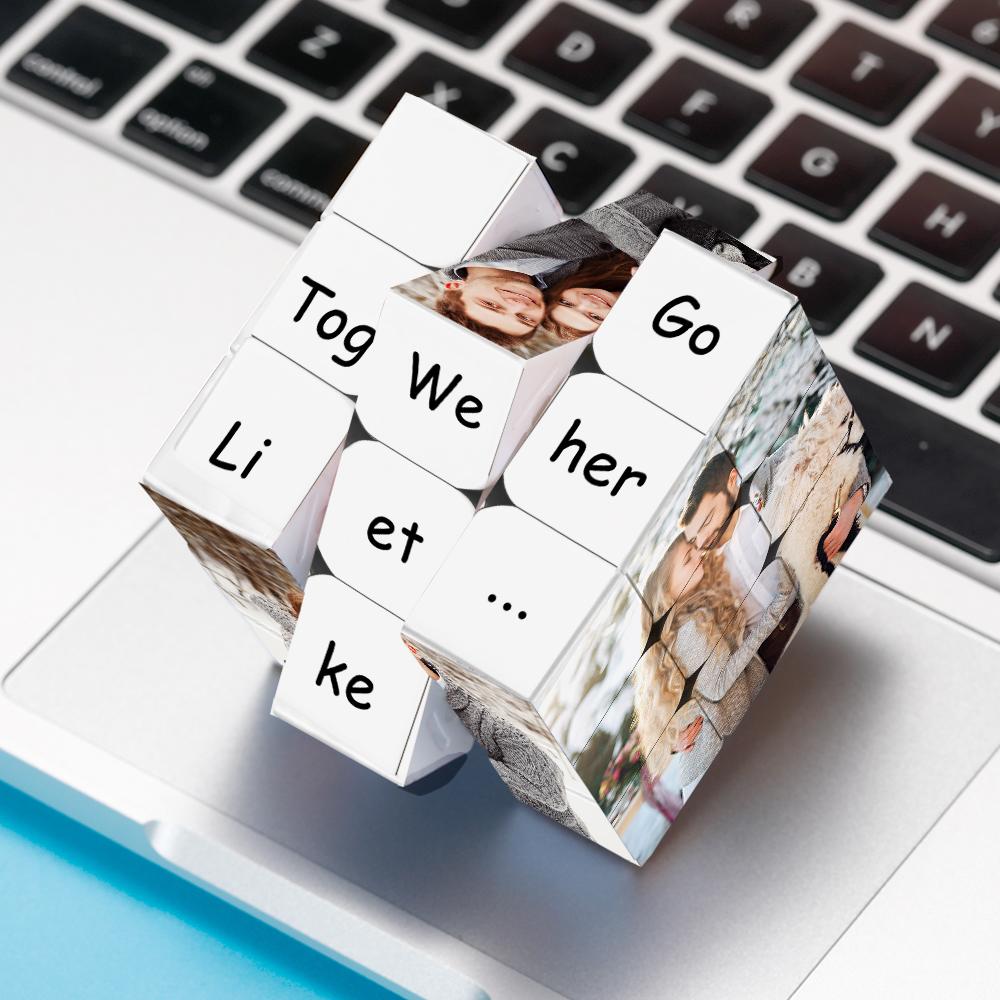 Kostka ze zdjęciami z personalizowanym napisem dla pary na rocznicę