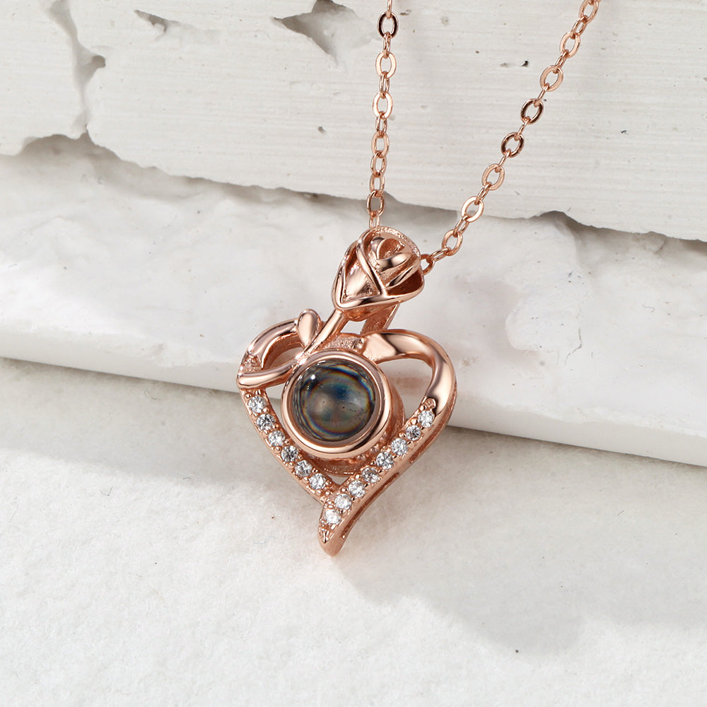 Custom Projection Necklace Rose Heart Photo Necklace for Her