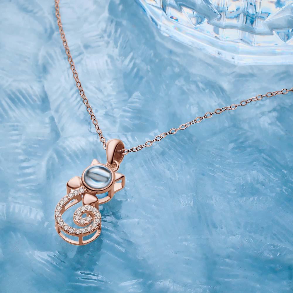 Projection Cat Photo Necklace , Personalized Girlfriend Necklace, Clavicle Photo Projection