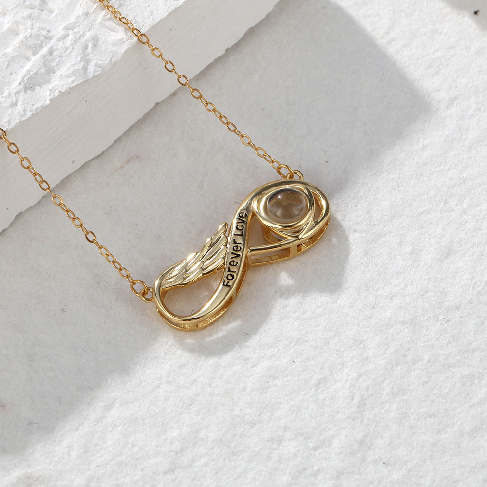 Custom Projection Necklace Engraved Forever Love Infinity Necklace Silver