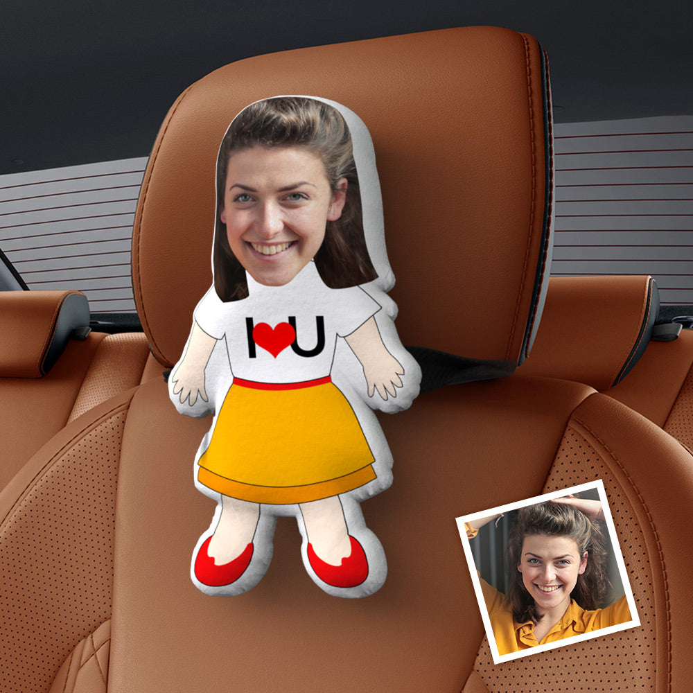 Personalized Face Car Seat Pillow I LOVE U Customized Soft Face Pillow For Car and Chair