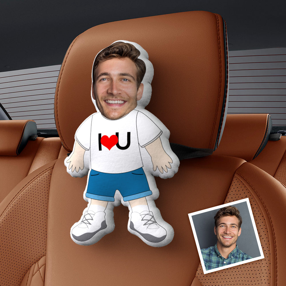 Personalized Face Car Seat Pillow I LOVE U Customized Soft Face Pillow For Car and Chair