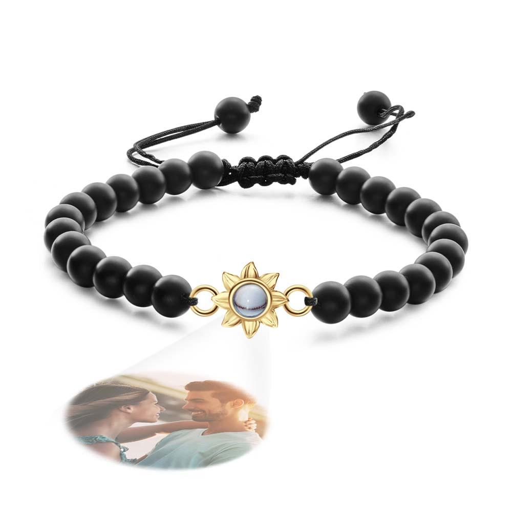 Personalized Photo Projection Beads Bracelet With Sunflower Creative Gift For Her