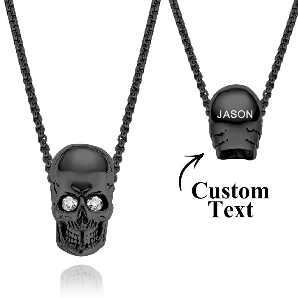 Custom Engraved Name Skull Necklace With Birthstone Eyes Creative Gifts for Halloween