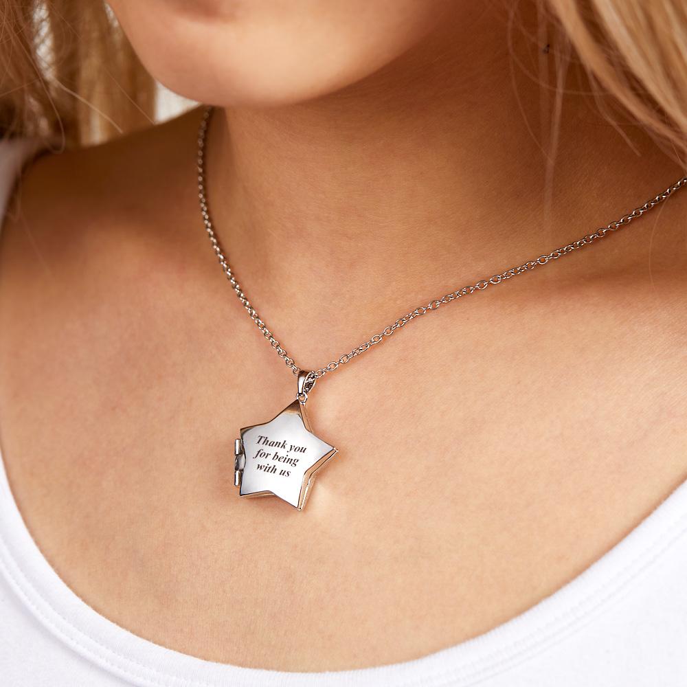 Star Locket Photo Necklace Personalized Engraved Memorial Picture Pendant Gift For Her