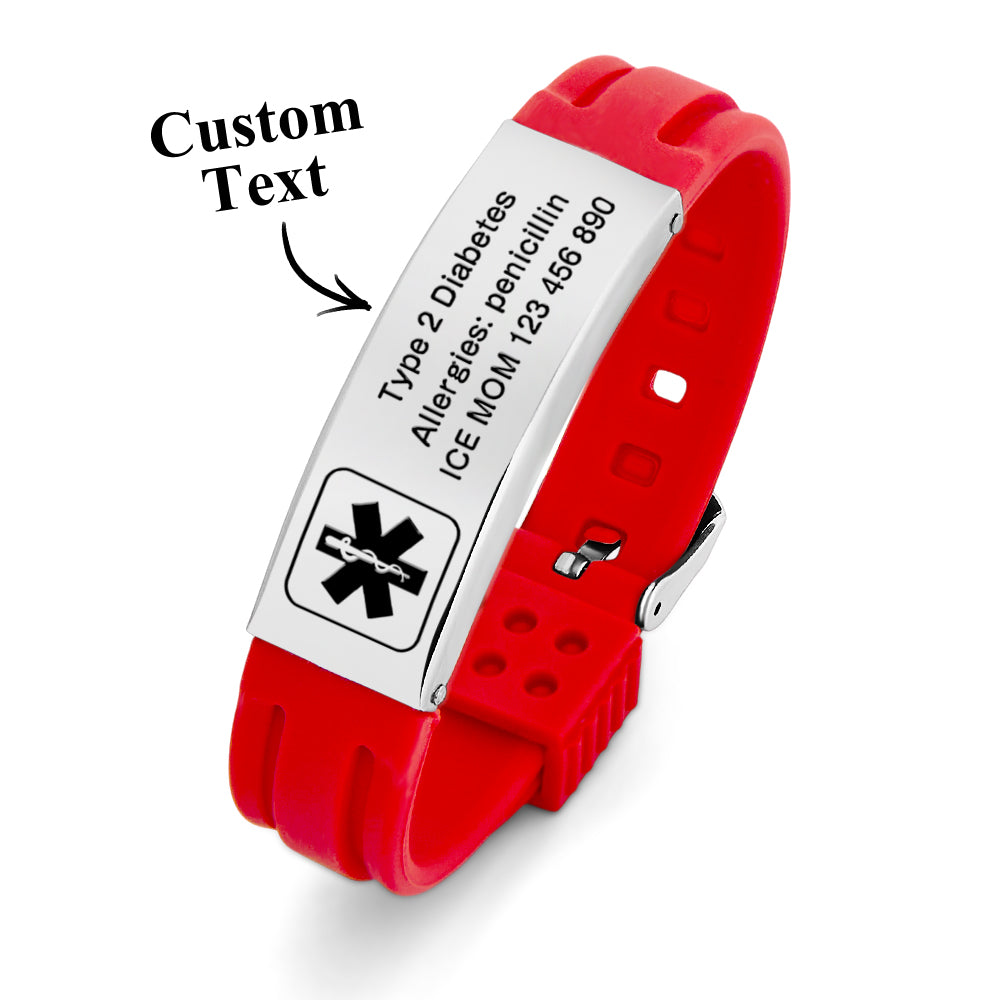 Personalized Emergency Medical Alert Bracelet Adjustable Silicone Bracelet for Men Women First Aid Gift