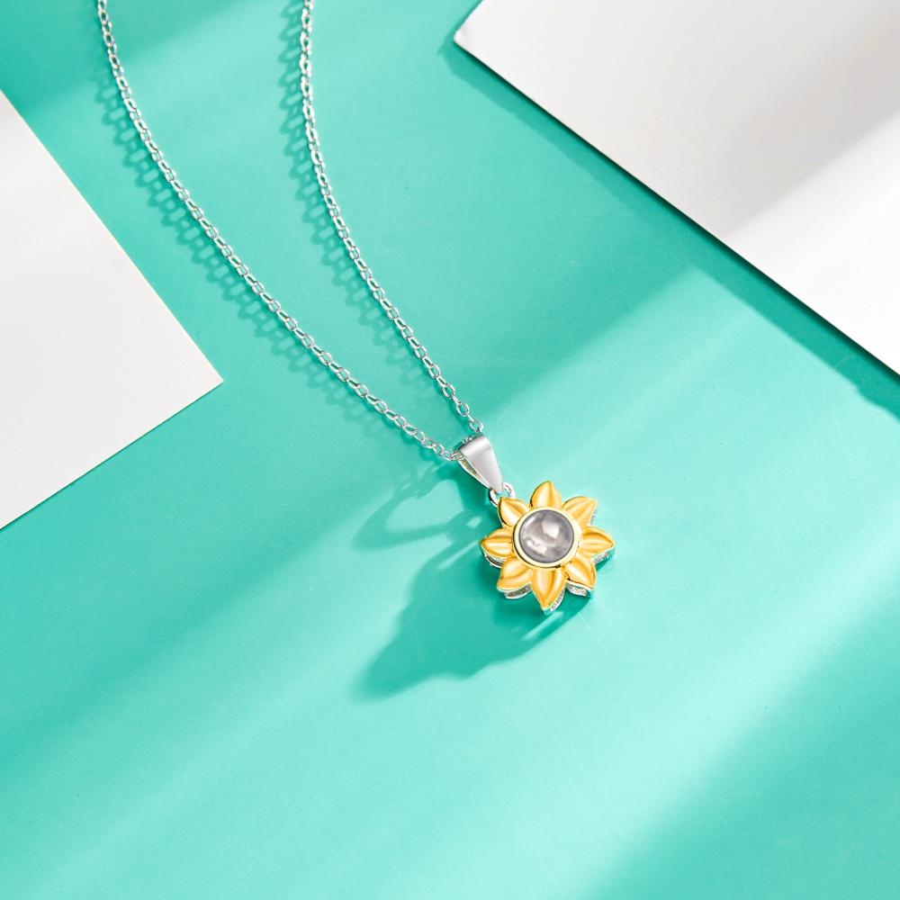 Custom Projection Photo Necklace Sunflower Pendant Necklaces 925 Sterling Silver