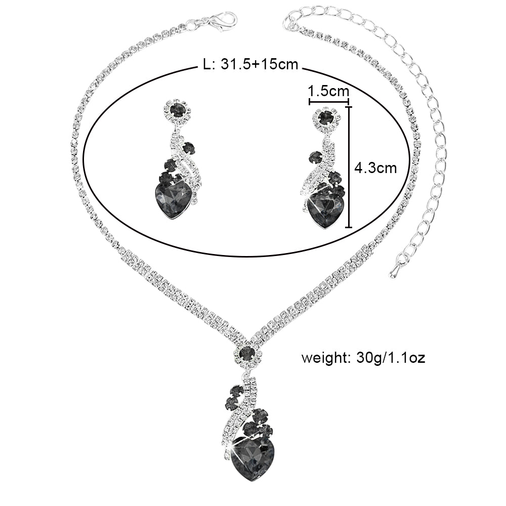 Bridal Rhinestone Heart Necklace and Earrings Set – Elegant Wedding Jewelry