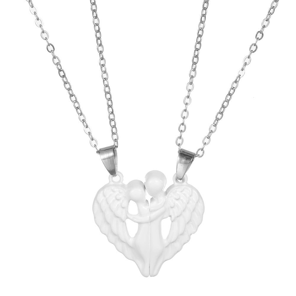 Couple Necklace Magnetic Matching Angel Necklaces for Couples Valentine's Gift for Lover