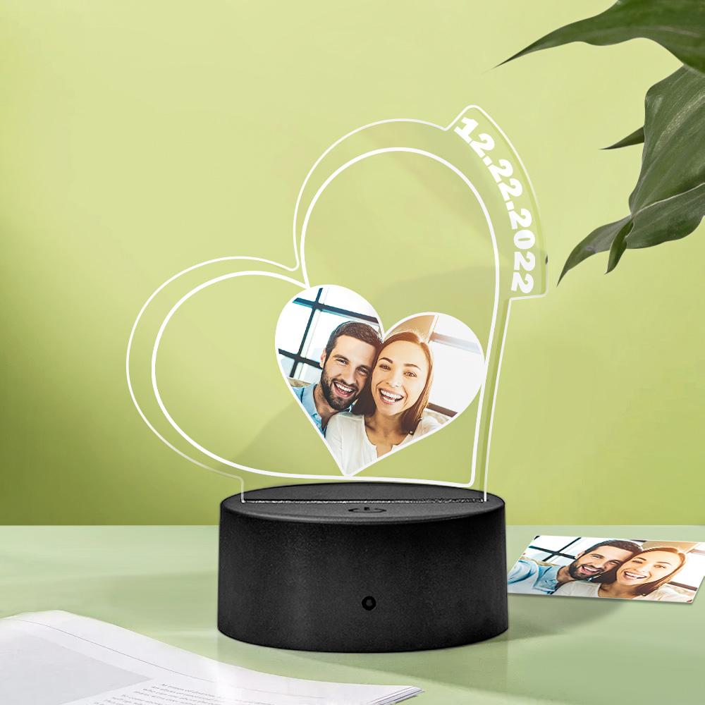 Personalizowana lampka serce z datą i zdjęciem, idealny prezent dla pary