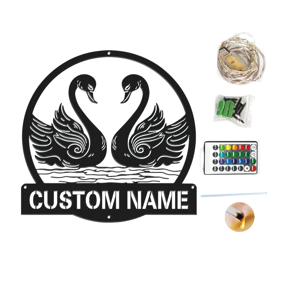 Personalizowana metalowa dekoracja ścienna dla pary z oświetleniem LED na prezent