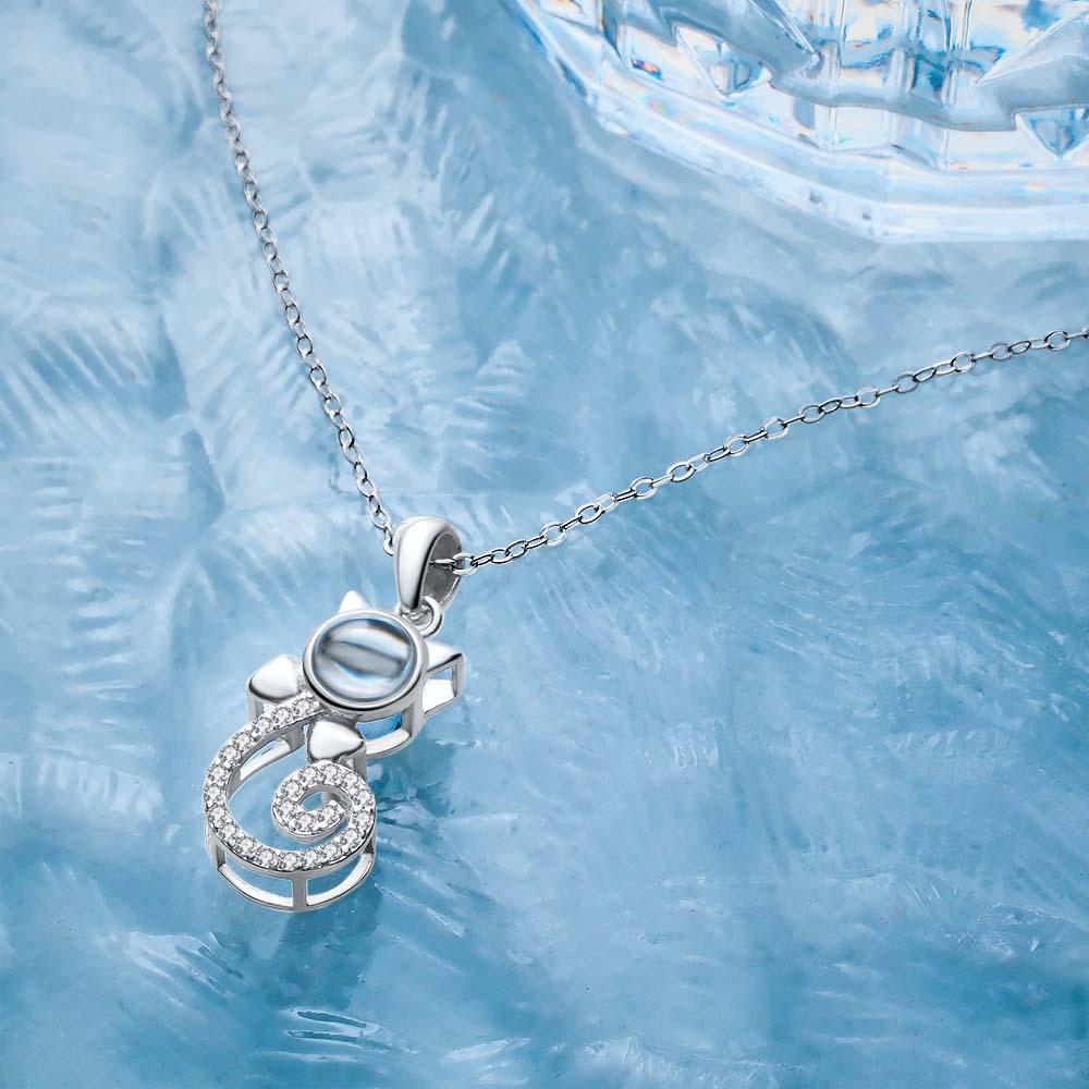 Projection Cat Photo Necklace , Personalized Girlfriend Necklace, Clavicle Photo Projection