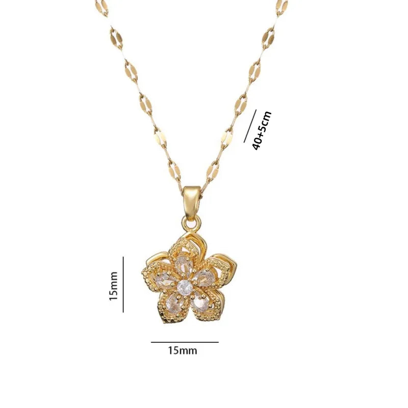 Floral Birthstone Necklace Lotus Flower Gemstone Necklace with Rotating Crystal Flower