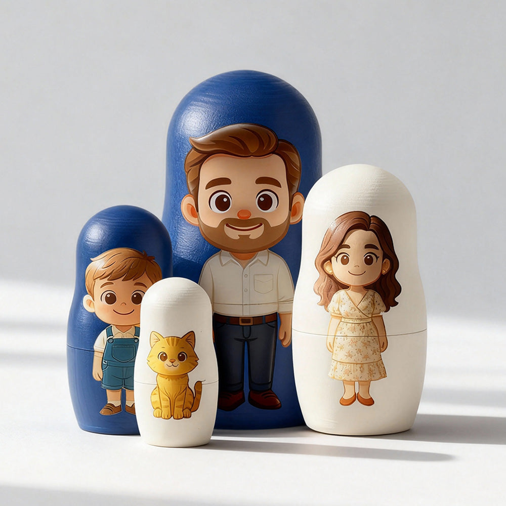 Personalized Portrait Nesting Doll Custom Photo Family Portrait Cartoon Style Gift Photo Christmas Gift