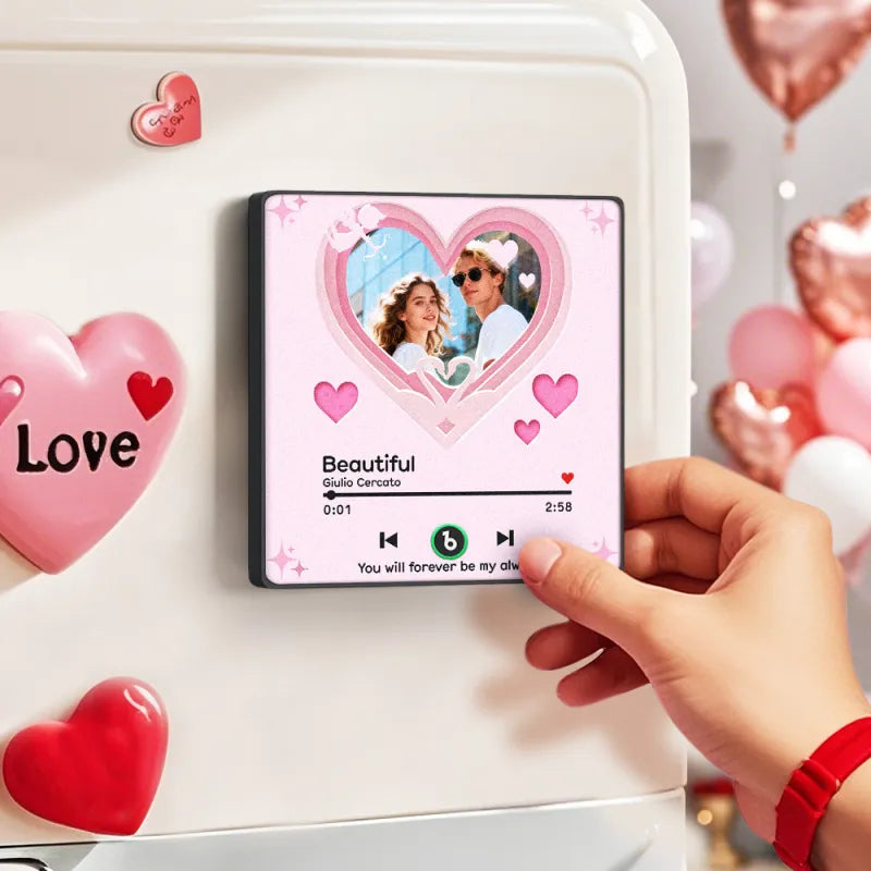 Personalizowany magnes na lodówkę z muzyką i zdjęciem, prezent na Walentynki dla pary