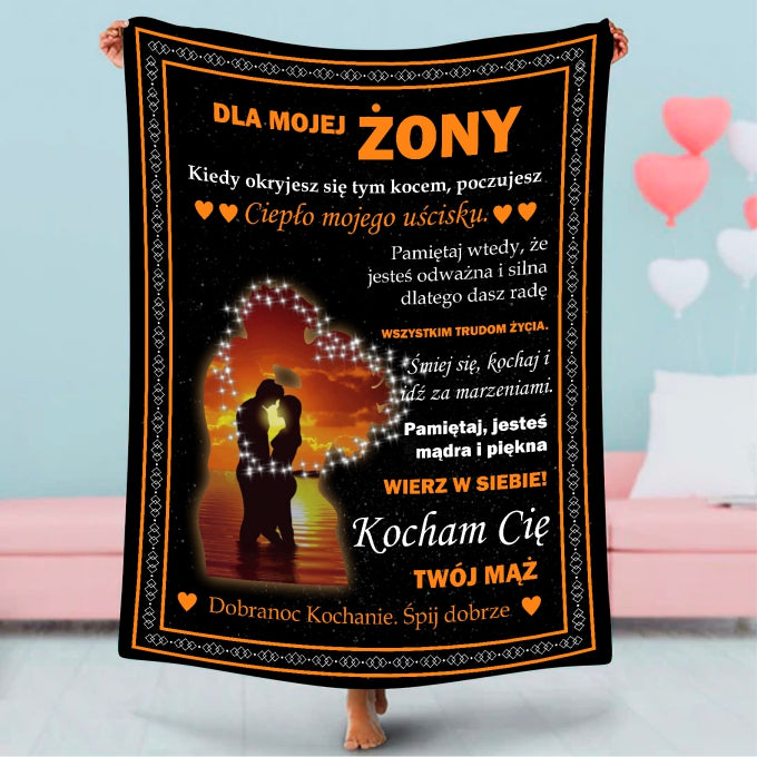 Mały 76x101cm Prezent Na Walentynki Dla Zony Koc "Dla mojej zony"