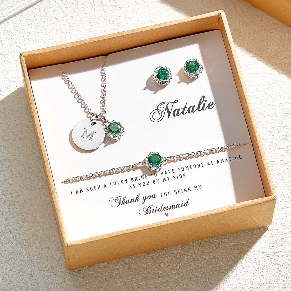 Personalized Earrings Bracelet Necklace Jewelry Set Wedding Bridesmaid Proposal Gift Box
