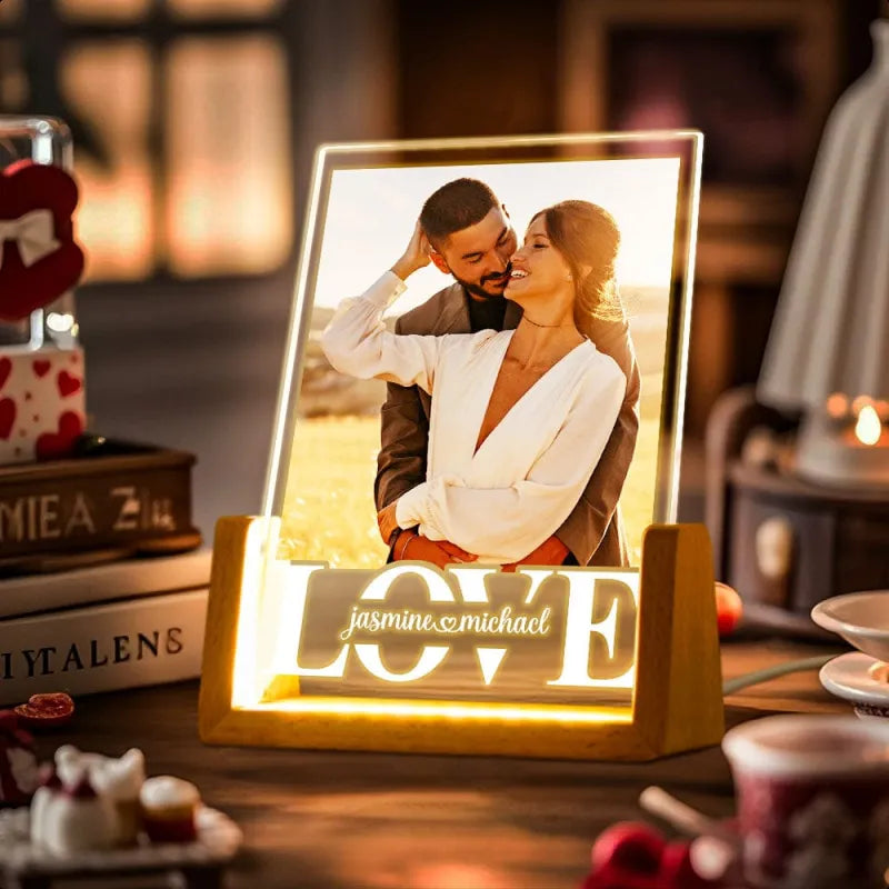 Personalizowana lampka nocna z kolażem zdjęć dla pary na rocznicę lub walentynki