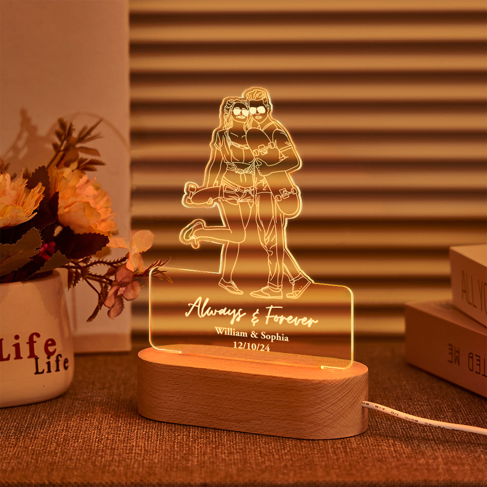 Personalizowana lampa nocna z portretem, prezent dla ukochanej na rocznicę