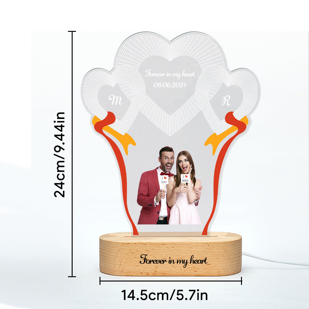 Personalizowane lampki nocne 3 serca z grawerem na prezent dla pary